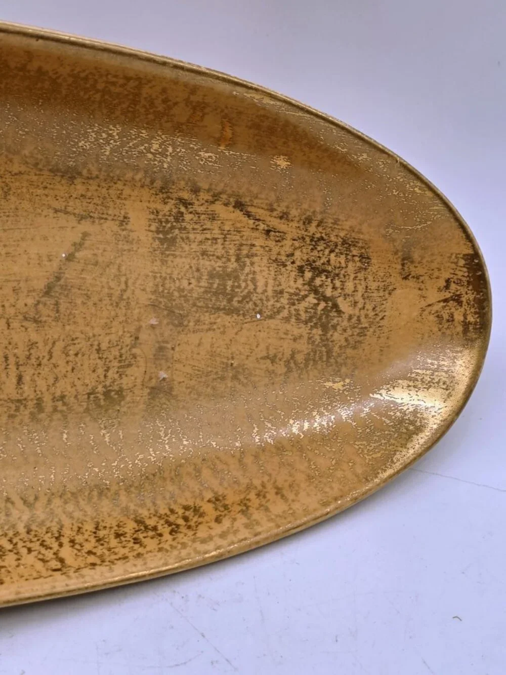 Vintage USA Stangl Pottery Granada Gold on Tan Body MCM Footed Oblong Dish Glam